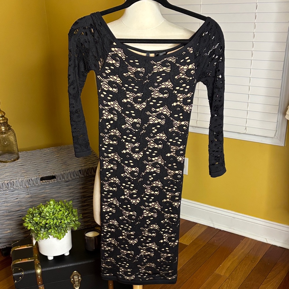 Guess Black Lace Long Sleeve Dress